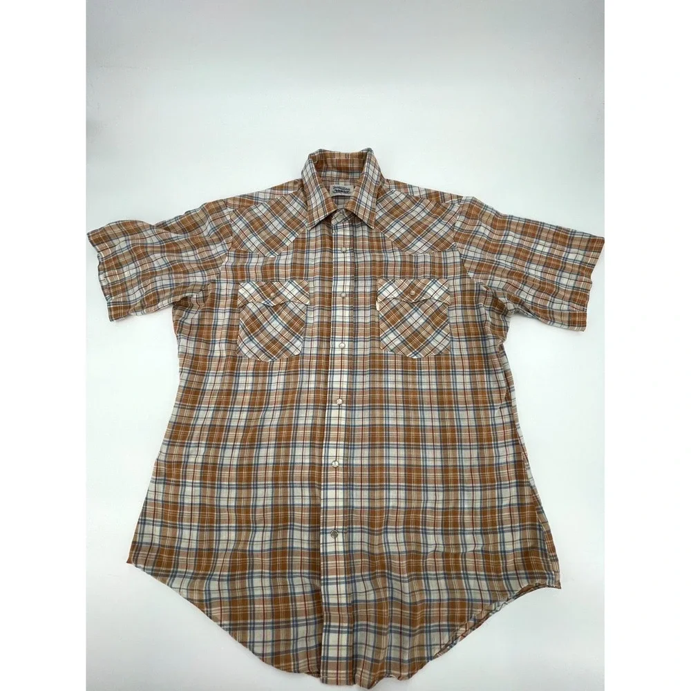 Vintage Levi's Western Shirt Mens Large Brown Plaid Cowboy Outdoor‎ Pearl Snap